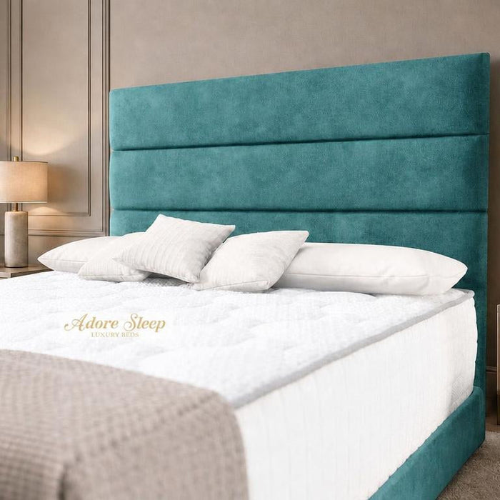 Plush Velvet Teal - Monaco Luxe Luxury Divan Bed – Premium Upholstered Panelled Headboard with Storage