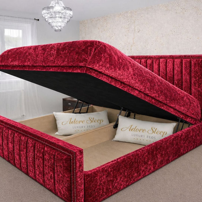 Crushed Velvet Red - Kensington Prestige Ottoman Divan Upholstered Bed Frame