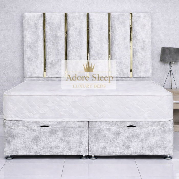 Crushed Velvet White - Celestine Luxe Ottoman Divan Bed Frame – Luxury Panelled Upholstered Bed