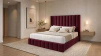 Plush Velvet Maroon - Chelsea Luxury Channel Panel Bed – Premium Upholstered Bed Frame with Statement Headboard