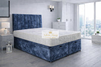 Crushed Velvet Denim Blue - Regency Lined Panel Luxury Solid Ottoman Storage Bed Frame