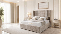 Crushed Velvet Mink - Harrogate Gallery Luxury Winged Upholstered Bed Frame