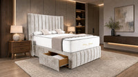 Crushed Velvet Champagne - Valentina Vertical Luxe Divan Bed – Channelled Statement Headboard & Storage