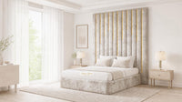 Crushed Velvet Champagne - Alisha Gold Strip Grandline Luxury Floor-Standing Ottoman Storage Bed
