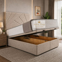 Naples Sand - Meridian Abstract Geometry Ottoman Divan Bed | Luxury Hydraulic Storage Bed Frame