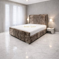 Crushed Velvet Mink - Riviera Maison Luxury Panelled Upholstered Bed Frame