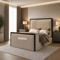 Naples Beige - Claridge Luxury Framed TV Bed – Premium Upholstered Bed Frame with Integrated TV Footboard