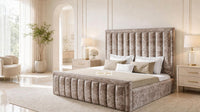 Crushed Velvet Mink - Buckingham Tailored Luxury Panelled Ottoman Storage Bed
