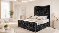 Crushed Velvet Black - Gatsby Sunray Luxury Art Deco Upholstered Bed Frame