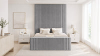 Plush Velvet Grey - Mayfair Grand Fluted Luxury Upholstered Bed Frame