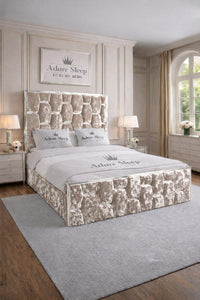 Crushed Velvet Champagne - Hexa Monarch Luxury Silver Strip Panel Bed Frame