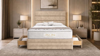 Naples Sand - Monaco Luxe Luxury Divan Bed – Premium Upholstered Panelled Headboard with Storage