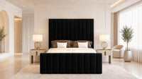 Plush Velvet Black - Langham Column Luxury Panelled Ottoman Storage Bed