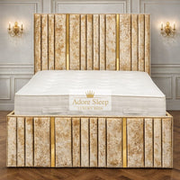Crushed Velvet Gold - Celestine Luxe Vertical Panelled Gold Strip Upholstered Bed Frame | Luxury Statement Bed
