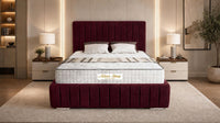 Plush Velvet Maroon - Dorchester Luxury Scalloped Panel Bed – Premium Upholstered Bed Frame with Statement Headboard