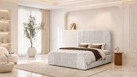 Crushed Velvet White - Beaumont Arc Luxury Ribbed Ottoman Storage Bed