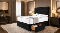 Naples Black - Monaco Luxe Luxury Divan Bed – Premium Upholstered Panelled Headboard with Storage