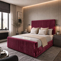 Crushed Velvet Aubergine - Radisson Luxury Fluted Bed – Premium Upholstered Bed Frame with Statement Headboard & Footboard