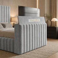 Naples Silver - Mayfair Luxury Channelled TV Bed – Premium Upholstered Bed Frame with Integrated TV Footboard