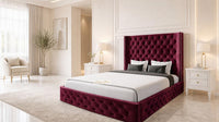 Plush Velvet Maroon - Claridge Chesterfield Luxury Deep-Button Ottoman Storage Bed