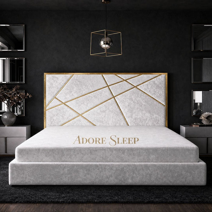 Crushed Velvet White - Knightsbridge Regal Mosaic Luxury Panel Bed Frame with Gold Strip – Upholstered