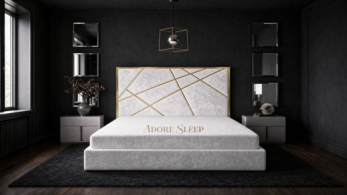 Crushed Velvet White - Knightsbridge Regal Mosaic Luxury Panel Bed Frame with Gold Strip – Upholstered