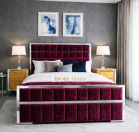 Crushed Velvet Aubergine - Aurelius Linear Upholstered Designer Bed | Luxury Gold Frame Statement Bed