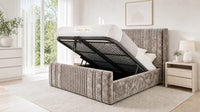 Crushed Velvet Mink - Savoy Ribbed Luxury Ottoman Storage Bed