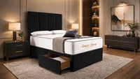 Naples Black - Kensington Grande Luxury Divan Bed – Premium Upholstered Bed Frame with Tall Vertical Panel Headboard