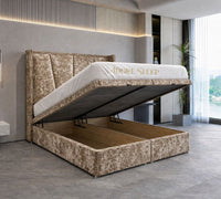 Crushed Velvet Gold - Valençay Flared Sunburst Wingback Bed | Luxury Divan Ottoman Upholstered Bed Frame