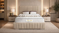 Naples Beige - Dorchester Luxury Scalloped Panel Bed – Premium Upholstered Bed Frame with Statement Headboard