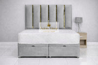 Plush Velvet Silver - Celestine Luxe Ottoman Divan Bed Frame – Luxury Panelled Upholstered Bed