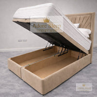 Plush Velvet Beige - Aurelia Regent Luxury Upholstered Ottoman Divan Bed Frame with Storage