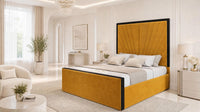 Plush Velvet Mustard Gold - Gatsby Sunray Luxury Art Deco Upholstered Bed Frame