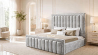 Plush Velvet Silver - Buckingham Tailored Luxury Panelled Ottoman Storage Bed