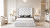 Crushed Velvet White - Claridge Chesterfield Luxury Deep-Button Ottoman Storage Bed