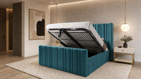 Plush Velvet Teal - Kensington Fluted Luxury Ottoman Storage Bed