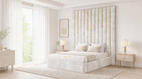 Crushed Velvet White - Alisha Gold Strip Grandline Luxury Floor-Standing Ottoman Storage Bed