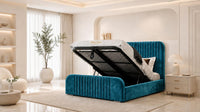Crushed Velvet Teal - Beaumont Arc Luxury Ribbed Ottoman Storage Bed