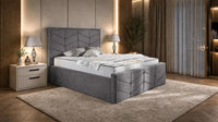 Naples Slater Grey - Valentina Luxury Chevron Panel Bed – Designer Upholstered Bed Frame with Statement Headboard & Footboard
