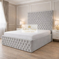 Plush Velvet Silver - Sovereign Élan Luxury Upholstered Bed – Deep Button-Tufted Headboard & Padded Statement Frame