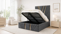 Naples Charcoal - Monaco V-Line Luxury Geometric Ottoman Storage Bed