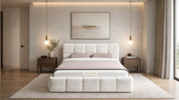Crushed Velvet Cream - Aurelius Cloud Luxury Upholstered Ottoman Storage Bed