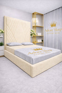 Naples Cream - Seraphina Luxe Geometric Upholstered Bed Frame | Luxury Designer Statement Bed