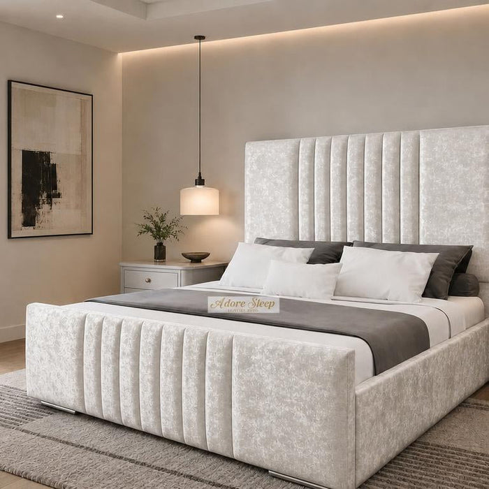 Crushed Velvet White - Belgravia Luxury Ottoman Storage Bed – Premium Upholstered Gas Lift Bed Frame