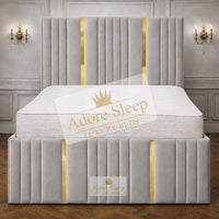 Plush Velvet Silver - Celestine Luxe Vertical Panelled Gold Strip Upholstered Bed Frame | Luxury Statement Bed