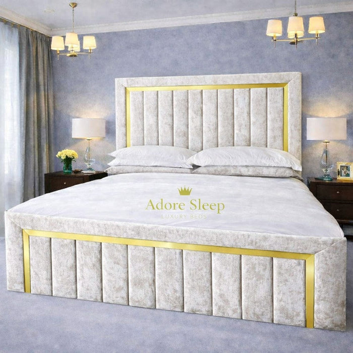 Crushed Velvet White - Aurelia Grand Luxe Panelled Upholstered Bed Frame | Luxury Statement Bed