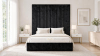 Crushed Velvet Black - Grosvenor Grand Channel Luxury Ottoman Storage Bed