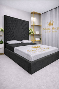 Naples Charcoal - Seraphina Luxe Geometric Upholstered Bed Frame | Luxury Designer Statement Bed
