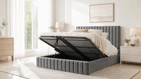 Plush Velvet Grey - Carlton Channel Luxury Ottoman Storage Bed